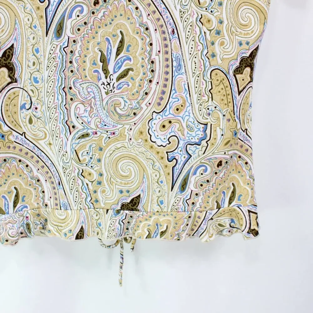 RAVE Vintage 2000's Tan Paisley Floral Ruched Short Sleeve Scrunchy Top - Picture 6 of 7